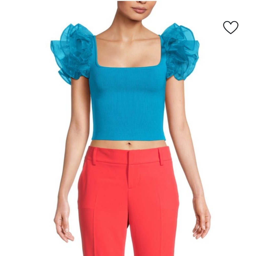 ALICE + OLIVIA Merida Ruffle Knit Top in sz S 395$